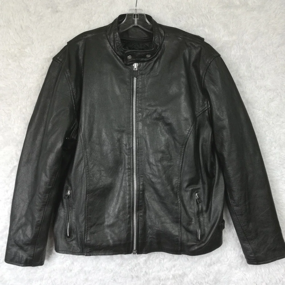 Interstate Mens Jacket Leather Black Motorcycle Full Zip Lined XXL